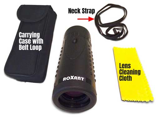 Roxant Pocket Monocular Package, Including Lens Cleaning Cloth, Neck Strap and Carrying Case with Belt Loop
